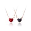 Collar Corto Compacto de Corazón de Plata Nalan S925 Femenino Corazón con Diamantes Negros y Rojos Estilo Coreano D6854