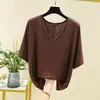 Camiseta de Modal para Mujer, Verano Manga Corta Elegante Corte Holgado Adelgazante Versátil Cuello en V Superior Blusa Casual Capa Base Camiseta Interior