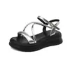 33 Zapatos Casuales de Tacón Cuña Zapatos de Plataforma Cruzados 43 Nuevos 2024 Zapatos de Comercio Exterior Sandalias de Punta Abierta para Mujer con Correa Negra