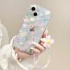 Floral Colorido Adequado para iPhone15 Capa Protetora para Mulheres 16 Anti-Queda Apple 13 Primavera e Verão 12 Capa de Celular com Corrente de Flores