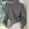 Novo Suéter de Gola Alta Irregular para Primavera e Outono Ombro a Ombro Tricô Solto Blusa Fashionável Feminina