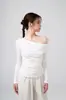 Blusa Adelgazante Luchuan Otoño e Invierno de Cuello Alto con Pinzas Laterales en la Cintura, Ropa de Yoga Estilo Coreano, Top de Yoga Suave de Manga Larga con Hombro Asimétrico para Mujer