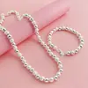Joias de Comércio Exterior Banhado a Prata 925 Conjunto de Colar e Pulseira Colar de Contas de Areia Clara 8MM TeMu AliExpress Explosões