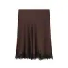 AliExpress Transfronterizo 2026 Primavera Nuevo Estilo Temperamento Moda Sensación de Alta Gama Satén Encaje Patchwork Dobladillo Recto Falda Media