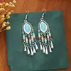 Pendientes de Piedra con Estilo Étnico Retro Transfronterizos Pendientes Largos Calientes con Borlas de Cuentas de Colores Bohemios