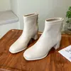 Zíper traseiro botas retrô outono e inverno nova moda botas de couro versáteis bico quadrado médio 2026 da moda de corte baixo salto grosso feminino