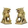 Par de Figuras de Kirin de la Fortuna de Cobre, Kirin Atractor de Riqueza de Latón Puro con Bagua, Decoración de Inauguración para Oficina y Sala de Estar