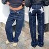 Jeans Americano Retro Y2K Color Blocking Estrela Cintura Baixa Perna Larga Plus Size Picante para Mulheres - Cross-Border Aliexpress