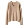 Tricô de Caxemira Outono e Inverno Feminino Gola V Espessado Cor Lisa Peça Básica Tricô Pulôver Solto Casual Tricô com Efeito Emagrecedor