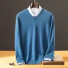 Suéter de cachemira con cuello en V para hombre, casual de negocios, capa base tejida, cómodo, suave, suéter de lana con cuello en V, para usar con un traje