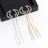 Pendientes Elegantes Estilo Coreano Cadena de Diamantes Colgante de Borla Cadena de Garra de Pedrería Pendientes Joyería para Mujeres E534