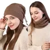 Cachecol de Tricô Aquecido por USB para Mulheres, Engrossado e Quente, com Design de Proteção para o Pescoço, Combinado com um Chapéu Casual de Rua Estilo Americano