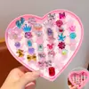 Caixa de Presente com Anel de Pedra Preciosa Desenho Animado Infantil Anel de Menininha Brinquedo de Faz de Conta Fantasia Conjunto de Presente de Joias