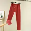 Ropa interior térmica de terciopelo sin costuras para mujer, mallas forradas de polar, ropa de otoño e invierno para mujer, calzones de color liso, pantalones cálidos ajustados de talla grande
