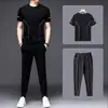 Conjunto de Seda Helada Refrescante Verano Camiseta de Secado Rápido y Pantalones Largos Conjunto Casual Deportivo de Dos Piezas [Conjunto de Manga Corta y Pantalones Largos]
