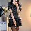 Uniforme jk japonés camisa de cintura elástica ajustada dulce y picante pura quiere silueta ajustada todo lo combina diseño de camisa gris oscuro top para mujer