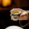 Dinastía Tang y Song Glaseado de Caramelo Azul-Verde Melocotón Hogareño Pintado a Mano Estilo Antiguo Taza de Té de Cerámica Juego de Té Kung Fu Taza de Maestro Taza de Degustación