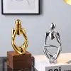 Ornamento de Figura Pensador Abstrato Eletrodepositado de Luxo Leve em Resina Dourada e Prateada para Decoração de Mesa Doméstica e Exposição de Artesanato