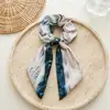 Anillo para el Cabello de Cinta con Lazo para Mujer, Anillo para el Cabello de Intestino Grueso Grande, Diadema Floral de Satén con Pintura al Óleo, Diadema, Goma Elástica, Cuerda para el Cabello Estampada Vintage, Accesorios para el Cabello