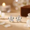Brincos de Flor de Cerejeira 999 Prata Pura para Mulheres, Luxo Leve, Simples, Versátil, Brincos Doces e Delicados, Elegantes Brincos Pequenos de Flor Incrustados com Diamantes