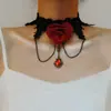 2024 Venta Caliente Transfronteriza Europea y Americana Gargantilla de Rosa Roja Gótica Collar Corto Retro Collar de Encaje de Palacio Boda