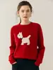 Suéter de Cachemira Jacquard con Perro de Dibujos Animados, Cuello Redondo Suave, Otoño/Invierno 2025, Suéter de Punto Holgado para Mujer, Top Básico