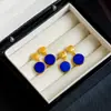 Brincos Xirui Naturais de Lápis Lazúli com Superfície Redonda em Prata S925 Banhada a Ouro para Mulheres, Brincos Modernos com Design Único