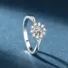 Anillo de Girasol de Plata S925 con Moissanita de 50 Puntos para Mujer, Diseño de Nicho con Acabado de Alta Gama, Chapado en Oro, Regalo para Novia
