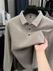 Camisa Polo de Manga Larga de Mezcla de Lana y Seda de Lujo con Cuello de Solapa, Nueva Camiseta Casual de Negocios para Hombre Otoño