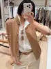 Cardigan de Tricô Falso Duas Peças Color Block Estilo Old Money para Mulheres, Novo Modelo de Outono, Gola Reversível Cinza Top Casual Solto