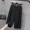 Calças Cropped Femininas de Novo Estilo para o Verão, Cintura Alta, Perna Reta, Caimento Solto, Emagrecedor, Casual, Esportivo, Perna Larga, Elástico, Shorts de Cinco Pontos