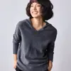 Sudadera gris sin costuras de estilo casual para mujer con hilo moteado de colores, abrigo suéter con capucha, top cálido de punto holgado