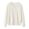 Nuevo Estilo Otoño e Invierno Calibre Doce Cardigan de Punto Liso de Cachemira Pura para Mujer Chaqueta Simple de Cuello Redondo Holgada Adelgazante Manga Larga
