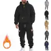 Conjunto de sudadera con capucha informal cálido de invierno para hombre, estilo americano, forro polar, ropa de trabajo exterior, moda moderna para desplazamientos