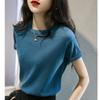 Top de seda brillante de cuello redondo de manga corta para mujer, verano, fino, versátil, holgado, adelgazante, prenda exterior, básico, tejido de seda helada para ir al trabajo