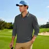 Otoño Americano Transfronterizo Nuevo Holgado Casual para Hombre Jacquard Polo Secado Rápido Transpirable Polo Golf Manga Larga
