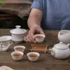Tigela com Tampa para Chá em Porcelana Óssea de Chaoshan, Tigela com Tampa Ultramini, Conjunto de Tigelas Três Talentos com 60 Peças, Tamanhos Grande, Médio e Pequeno, Tigela com Tampa Mini Branca Atacado