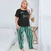 Ropa de Dormir Nueva Transfronteriza Rusa 2024 para Mujer Tallas Grandes Tallas Grandes Estampado de Marca Superior Pantalones Rayados Ropa de Casa