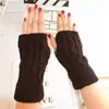 Guantes de Lana Estilo Coreano para Otoño e Invierno para Hombres y Mujeres, Cortos, Sencillos, Dedos al Descubierto para Escribir, Patrón Vertical, Guantes Cortos de Doble Capa