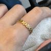 Anillo de estilo coreano de dibujos animados de círculo liso cepillado con flor de escarcha, dorado y plateado, con apertura fresca y ajustable