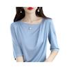 Camiseta de Verão Feminina Manga Curta Fina Irregular Gola Assimétrica Camiseta Drapeada Top Elegante para Cabelo