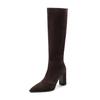 Botas de Cano Alto Longas Europeias Mais Vendidas 8,5cm Novo Estilo Outono e Inverno Bico Fino Salto Bloco Altura do Joelho Elásticas Emagrecedoras para Mulheres