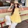 Moda Verão 2026 Casual Doce Redutor de Idade Emagrecedor Super Clareador Conjunto de Blusa Amarela + Calça Pantalona