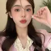 Estilo Idéntico de Bloggera Ins Coreana Joyería Creativa Personalizada Pendientes de Flor de Cinco Pétalos con Estambres Diamante Azul Nicho Gama Alta