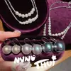 Juego de Joyería para Boda: Collar de Perla con Cuentas Plateadas en Forma de Lágrima, Accesorio para Vestido, Cadena para Clavícula de Perla de Concha Sonriente Color Blanco Roto