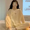 Pijama Coreano para Mujer de Primavera y Otoño Conjunto de Ropa de Casa Suelta, Linda, Dulce con Sonrisa