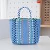 Cesta de Picnic Tejida con Bloques de Color Personalizados Bolso de Mano de Contraste Colorido Versátil de Moda Bolso de Playa para Mujer