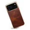 Adecuado para iPhone 18 Pro Max Funda para Teléfono Móvil de Cuero Genuino Encerado y Aceitado con Bordes Suaves de TPU Funda Protectora para Samsung S26U