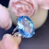 Novo Anel Aberto Oval Simples Elegante com Topázio Suíço Azul para Mulheres Anel Vivo Pedra Principal 13X18Mm