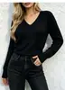 Suéter de punto con cuello en V transfronterizo de Amazon, suéter nuevo de moda de comercio exterior para otoño e invierno, camisa base de manga larga ajustada de color liso